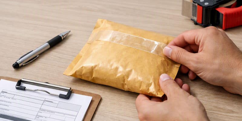 Colis sécurisé préparé pour l'envoi de bijoux en valeur déclarée